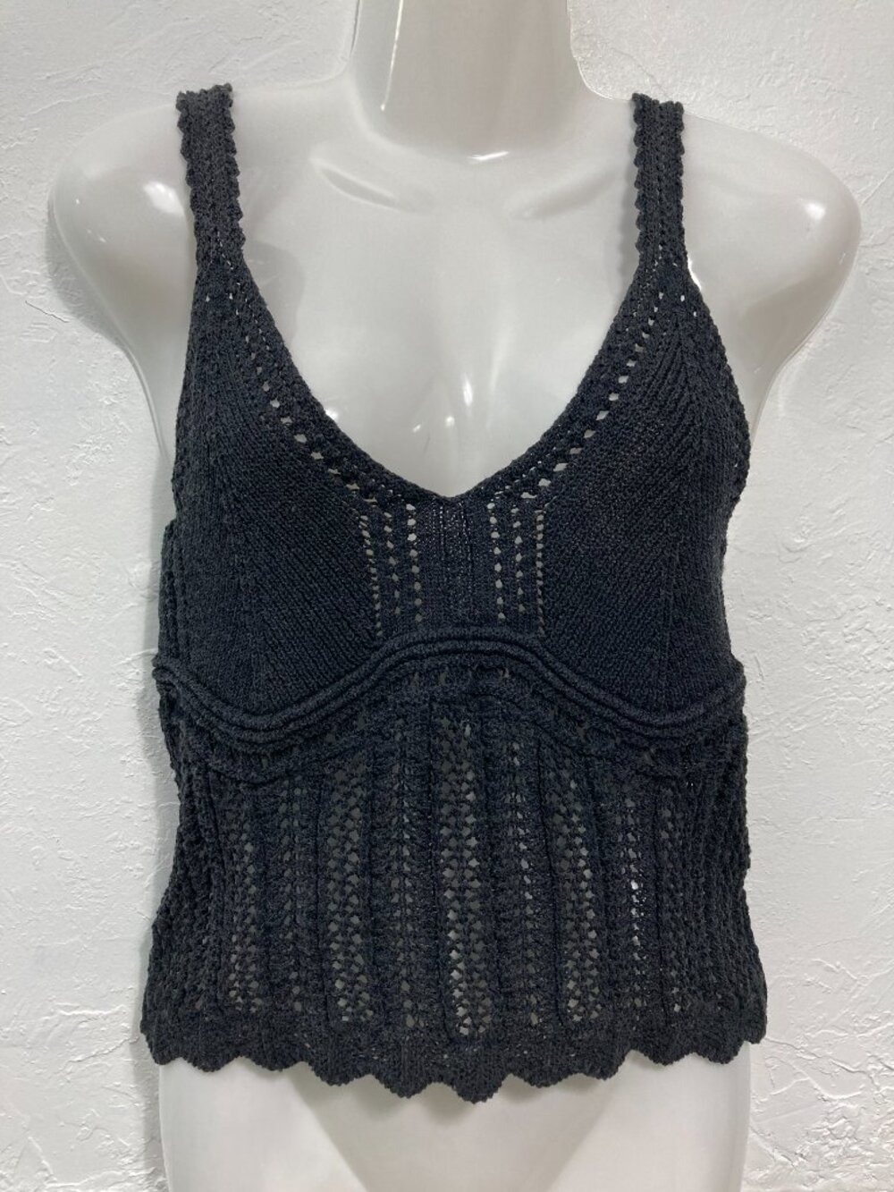 Primark Crochet Open Knit Tank Top Boho Scalloped Festival Grunge Euro Hippie M